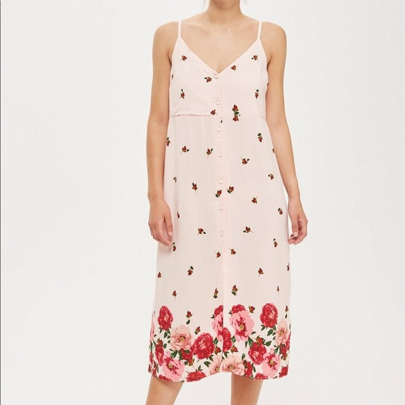 printed button midi dress topshop
